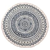 gerenic Runder Baumwoll-Teppich Indoor Vintage Floral Teppich Weiche Küchenmatte mit handgewebter Quaste Orient-Design für Wohnkultur Maschinenwaschbar Anti-Rutsch Leicht zu reinigen 120 x 120