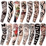 Qpout 15Pcs Arm Tattoos Ärmel für Männer Frauen, Unisex Stammestotem Schädel Blume Schlange Tiger Fashion Tattoos Ärmel Outdoor Radfahren Basketball Sonnenschutz Nylon Elastizität Tattoos Ä