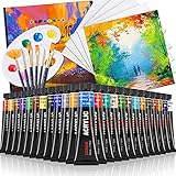 Acrylfarben Set, 36 Stück Acrylfarbenset Vccavcoa 24 Premium Qualität Farben, 5 Leinwand 25x25cm, 6 Pinsel, 1 Palette, Farbe Für Leinwand, Holz, Stoff, Keramik, Für Amateurin, Kü