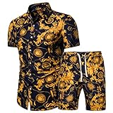 Hemd Herren Sommer Slim Fit Knopfleiste Freizeithemden Druck Kreative Kent-Kragen Set Herren Shirt Surf Hawaii Hemd Angeln Herren Kurzarm J-Yellow(A) XL