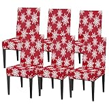 Weihnachtsstuhlhussen für Esszimmer, 6 Stück, Weihnachtsmotiv, weiß, Schneeflocke, Stretch, abnehmbar, waschbar, Stuhlschutz, Schonbezüge für Zuhause, E