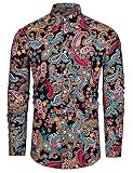 fohemr Blumen Hemd Herren Langarm Muster Paisley Freizeitshemd Langarmhemd Casual Polyester Shirt Bunte Druck XX-Larg