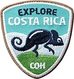 2 x Costa Rica Abzeichen gestickt 55 x 60 mm / Aufnäher Aufbügler Flicken Sticker Patches / Costa-Rica Globetrotter Backpacker Rucksack Chamäleon Karibik Urlaub Reise Reiseführer Karte Buch Bildb