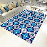 Verschleißfest minimalistisch Zimmer Teppiches Blue Wohnzimmer Teppich Blaue Fold Line Square Modern Hall Teppich Wasserwäsche Anti-milbe Teppich 80X120CM Teppich 2ft 7.5''X3ft 11.2''