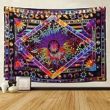 Bateruni Bunte Psychedelic Wandteppiche, Mond Sonne Böhmische Wandtuch, Mysteriöse Himmelskörper Wanddeko für Schlafzimmer Dorm Wohnzimmer, 150x130