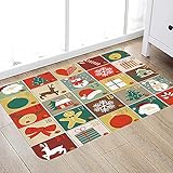 Rutschfester Badteppich aus Mikrofaser Weihnachten, Weihnachtszeit Muster mit Santa Rudolf Der Rentier Lebkuchenmann Zuckerstangen Schneefl Bad Absorbent Bad Teppich Decke Küche Bodenmatte 50x80