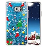 Misstars Weihnachten Handyhülle für Samsung Galaxy S6 Edge Plus, 3D Kreativ Glitzer Flüssig Transparent Weich Silikon TPU Bumper mit Weihnachtsbaum Muster Design Anti-kratzt Schutzhü