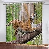 LucaSng Vorhang Blickdicht Ösen Tiger Bäume grüne Blätter Verdunklungsvorhang Blickdicht Verdunkelungsvorhang Kinderzimmer Junge Mädchen Blickdichter Ösenvorhang 2 Stücke 91.5x214 cm(B x H)