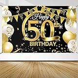 50 Geburtstag Dekoration Schwarz Gold, 50 Geburtstag Banner, 50 Geburtstag Party Dekor für Frau Mann, 50 Jahrestag Hintergrund Banner, Extra Große Stoff Schild Poster zum 50, Geburtstag Party Dek