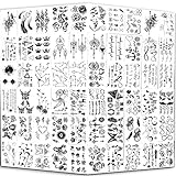 Yazhiji Tiny Waterproof Temporäre Tattoos - 60 Blätter, Mondsterne Konstellationen Musikkompass Anker Worte Linien Blumen für Kinder Erwachsene Männer Männer und F