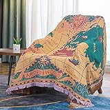 LHGOGO Sofa-überwurf Tagesdecke Jacquard Quasten Überwurf Decke Sofa Stuhl Bezug Dekorative für Bett Couch, Sessel, Round World Muster (130 x 180cm)