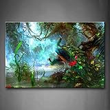First Wall Art Pfau Bilder Leinwand 24x36inch Bild Tier im Wald Wandbilder Wohnzimmer Moderne für Schlafzimmer Dekoration Wohnung Home Deko Kunstdruck