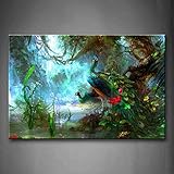 First Wall Art Pfau Bilder Leinwand 24x36inch Bild Tier im Wald Wandbilder Wohnzimmer Moderne für Schlafzimmer Dekoration Wohnung Home Deko Kunstdruck