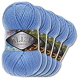 5x Alize 100 g Burcum Klasik Wolle (Blau 289)