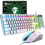 UrChoiceLtd Meyying T6 Regenbogen Hinterleuchtet Multimedia USB Spiel Tastatur + 2400DPI 6 Tasten Optisch Regenbogen LED USB Spiel Maus +Spiel Mauspads (Leuchtender Schlüssel, weiß)