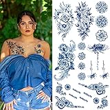 Aresvns Fake Tattoos für Frauen, realistische temporäre Tattoos wasserdicht und langlebig 2-3 Wochen, dunkelblau Semi Permanent T