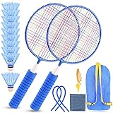 Nitoope Kinder Badminton Set, strapazierfähiges Badminton-Schläger-Set aus Nylonlegierung für Kinder Indoor/Outdoor-Sportspiel, einschließlich 8 Badminton und 2 Badmintonschläger (Blau)