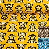 MAGAM-Stoffe Äffchen Jersey Stoff Kinderstoff Oeko-Tex Meterware 50cm (Gelb)