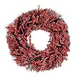 JuwelKerze Red Berries Türkranz, handgefertigt mit 100% trockenblumen, Durchmesser 30 cm, gemütliche Dekoration für Herbst und Winter, Geschenk für Deine Familie und F