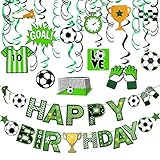 HOWAF Fußball Geburtstagsdeko für Junge Kindergeburtstag, Fußball Happy Birthday Banner Geburtstag und Fußball Deckenhänger Spiral Girlanden Hängedekoration für Junge Kinder Fußballfan Geburtstag
