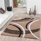 T&T Design Moderner Hochflor Teppich Shaggy Vigo Gemustert in Braun Beige Creme Top Preis!!, Größe:140x200