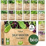 BIO Salat Samen Set - 14 Sorten Salatsamen aus biologischem Anbau I samenfestes Salat Saatgut I Bio Salat Set für Balkon, Garten und Hochbeet I 14er Saatgut Gemüse inkl. Gemüsesamen alte S