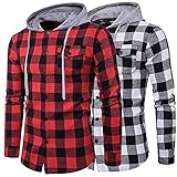 Herren Hemd Kariert Kapuzen Freizeithemd Hooded Langarm Blockfarben Karohemd Männer Regular Fit Hemdjacke Hoodie Plaid Übergangsjacke Button Down Freizeit Karo Jacke mit Kap