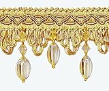 Diamantlook Bänder mit Korallen Länge ab 1,0 m Breite 65 mm Farbe Gold Honiggelb Zierband mit Acrylkorallen Posamentenborte mit Kristale Dekoborte Zierborte für Gardinen Vorhangb
