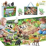 Fivejoy 42 Stück Tiere Spielzeug Tierfiguren, Bauernhof Spielzeug für Kinder, Dschungel Tier Spielset mit 80x100 Spielmatte,Tierespielzeug Geschenk