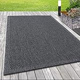 Indoor Outdoorteppich Sisal Optik Webmuster Design Bordüre Terassen Teppich Grau, Grösse:160x230 cm, Farbe:Silb