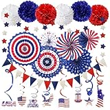 ZERODECO Party Supplies, Marineblau Rot Papier Fans Set Pom Poms Star Streamer Hängende Strudel USA Flagge für 4. Juli Tag Patriotische Dekorationen Geburtstag Hochzeit Abschluss Unabhängigkeitstag