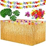 Yojoloin Hawaii Party Dekoration Kit 39 Pcs,Hawaii Luau Tischröcke 9ft, Hawaiianische Blumen,Künstliche Palmenblätter,Luau Hawaii Banner Foto Requisiten Zubehör für DIY Garten Beach Party Dek