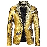 Zytyeu Jacke Herren Slim Fit Spleißen Zweifarbig Pailletten Revers Anzüge Herren Persönlichkeit Mode Club Disco Bar Nachtclub Gastgeber Leistung Anzüge Herren Frühling Herbst Lässig Jacke H