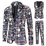 Hniunew Ein voller Anzug Elegant Blazer Drucken Strickjacke Weihnachtsjacke Weihnachtsanzug Herren Freizeit Festmantel Ballanzug Hochzeitsanzug MäNner Langarm Einreiher Weihnachtem Suit C