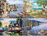 Diamond Painting, 4 Pack DIY 5d Diamant Painting Bilder für Erwachsene & Kinder [mit Diamond Painting Zubehör] Diamant malerei Kits Malen nach Zahlen Wohnzimmer Bilder Dekoration für Home W