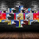 QZWXEC Leinwandbilder 5 Teilig Kunstdruck Anime Dragon Ball Super Saiyajin 5 stück Lein wandbild,HD Poster Panel,Home Wohnzimmer Büro modern Wand Dekoration Geschenk,Gesamtgröße:(100x55cm)