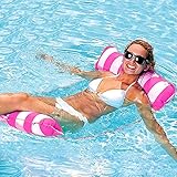 GUBOOM Aufblasbares Schwimmbett, Pool Hängematte Wasserhängematte 4-in-1 Lounge Sessel Pool Lounge Luftmatratze Pool Schwimmende Hängematte Pool für Erwachsene und Kinder (Rosa)