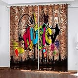 LWXBJX Blickdicht Vorhang für Schlafzimmer - Kreative Graffiti-Kunst - 3D Druckmuster Öse Thermisch isoliert - 140 x 160 cm - 90% Blickdicht Vorhang für Kinder Jungen Mädchen Sp