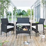 Geepaul Gartenmöbel-Set, Gartenstühle mit Glastisch, Rattan-Sofa für Schwimmbad, 4-teilig