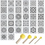 Gativs Mandala Schablonen 32 Stück Schablonen Vintage Ornamente Mandala Schablone Set Fliesen Schablone Mandala Schablone Airbrush Schablonen Set Wiederverwendbare Schablonen mit Schwammp