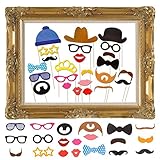 JZK 25 Photo Booth Props mit Rahmen, Brillen Lippen Krawatte Masken Hut Foto Requisiten Foto Accessoires für Hochzeit Geburtstag Taufe Babyparty Weihnachten Neuj