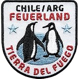 2 x Feuerland Patch gestickt 64 x 66 mm, Aufnäher Aufbügler, Bügelflicken / Argentinien Chile, Tierra del Fuego Rio Grande Ushuaia Patagonien Pinguin Südamerika Reisen Reisefü