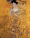 CaptainCrafts Neu Malen nach Zahlen 16x20 für Erwachsene Anfänger Kinder, Kinder Leinwand - Klimt, Adele Porträts, Goldfarbe (Mit Rahmen)