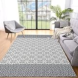 SHACOS Baumwolle Gewebte Teppiche Grau 120x180cm Teppich Flachgewebe Wohnzimmer Waschbar Marokkanische Baumwolle Teppiche für Wohnzimmer Schlafzimmer und Kü
