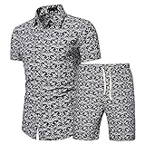 Hawaii Hemd Herren Modern Basic Slim Fit Strickjacke Herren Kurzarm Set Persönlichkeit Mode Druck Herren Strandshirt Urban Casual Urlaub Herren S