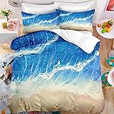 CCBAO 3D Blue Ocean Wave Print King-Size-Bettwäsche-Set Weicher Bettbezug Für Den Innenbereich 3-Teiliges Set Mit 2 Kissenbezügen, Geeignet Für Schlafzimmer Mit Doppelbett 180x220