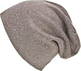 Damen Beanie Mütze Winter Damen Mütze Herbst Damen Slouch Mütze grau schwarz dunkelgrau hellgrau Creme Taupe Glitzer Strass Steine von ESTABLISHED SEVENTY9, Farbe:Taup