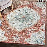 ReaLife Teppich - Maschinenwaschbar - aus Premium-Recyclingfasern hergestellt - Vintage Distressed Bohemian Orange, 90 x 150