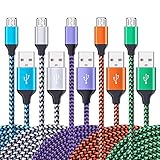 Ailkin Micro-USB-Kabel, 5 Stück, Schnellladekabel, 2 m, Android Schnellladekabel, Nylon geflochtenes Ladekabel für Samsung Galaxy S7, S6, S5, J7, Huawei, Xiaomi, Nokia, Nexus, Sony, Xbox, HTC