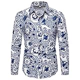 PANBOB Hemd Herren Drucken Mode Schick Langarmshirt Herren Slim Fit Revers Lassig Hemd Herren Vintage Persönlichkeit Ethnischer Stil Hemd Herren Klassisch Knopfleiste Hemd H